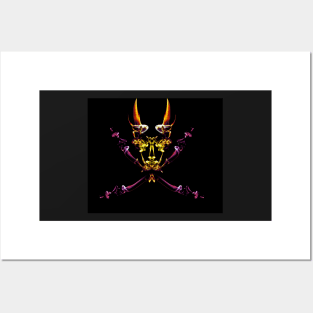 Abstract smoke trail creation of an oni skull pirate flag Posters and Art